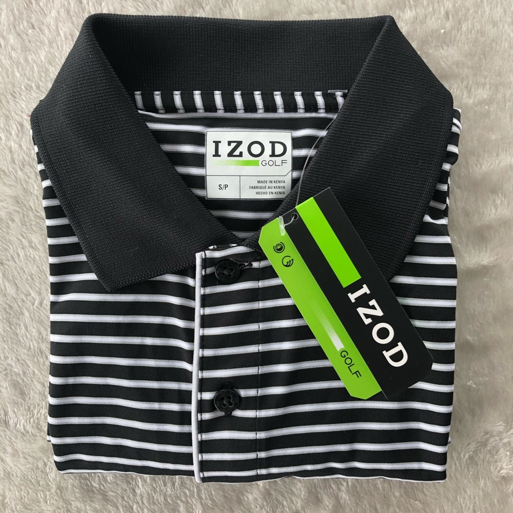 NWT IZOD Striped White and Black Golf Polo Shirt